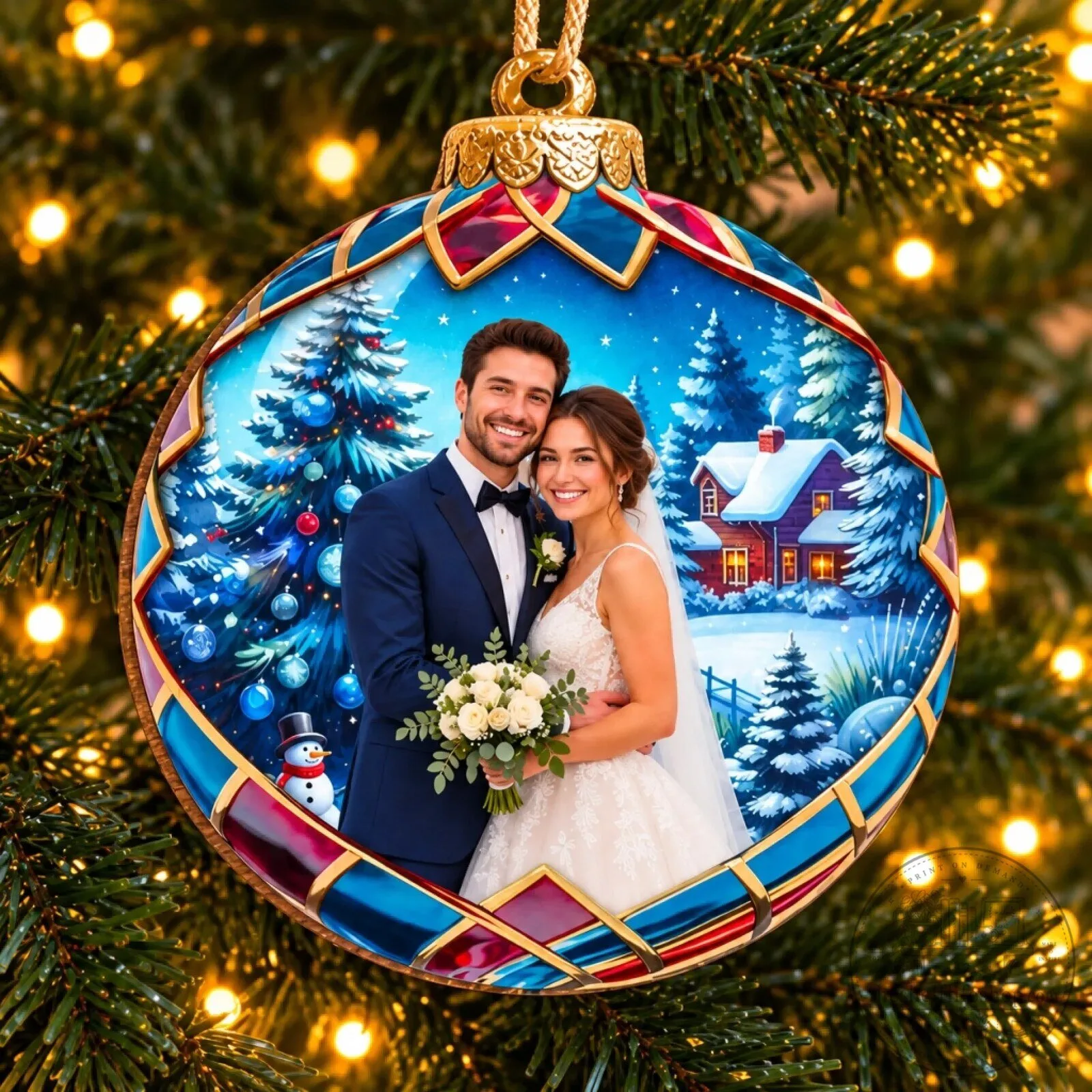 Personalized First Christmas Married Couple Photo Ornament