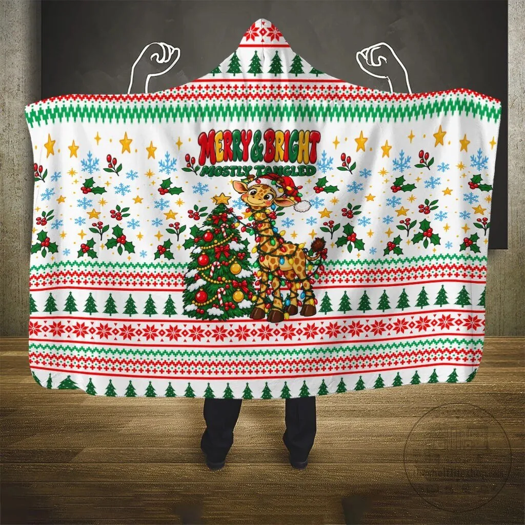 Merry and Bright Mostly Tangled Christmas Giraffe Lights Hooded Blanket 10 Merry and Bright Mostly Tangled Christmas Giraffe Lights Hooded Blanket