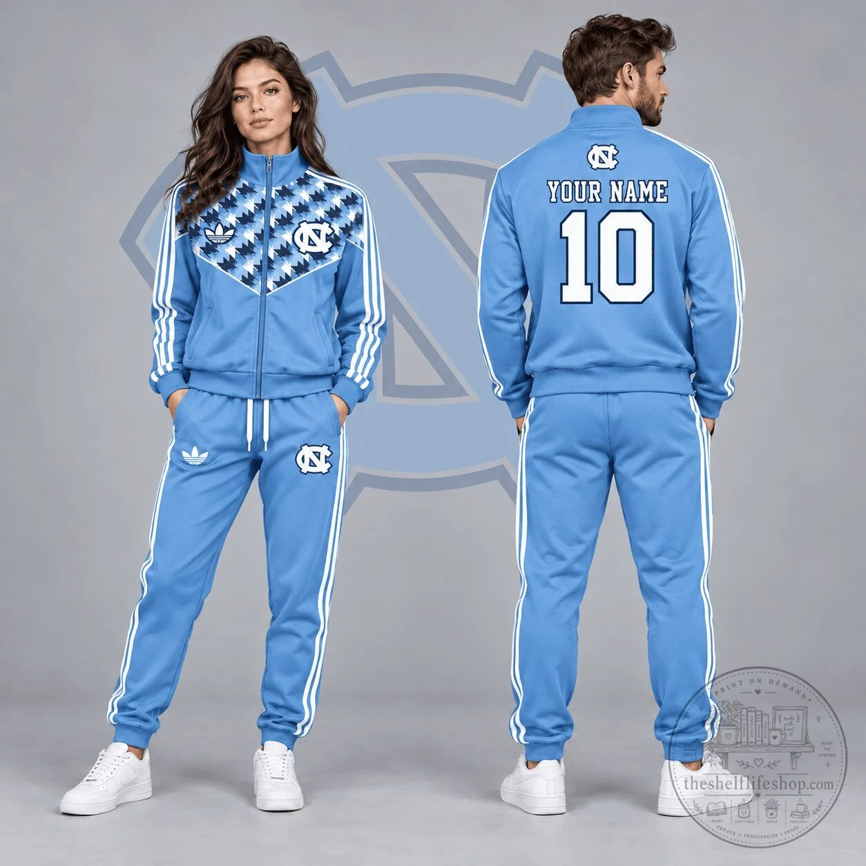 North Carolina Tar Heels Personalized Chevron Full-Zip Jacket Tracksuit Set