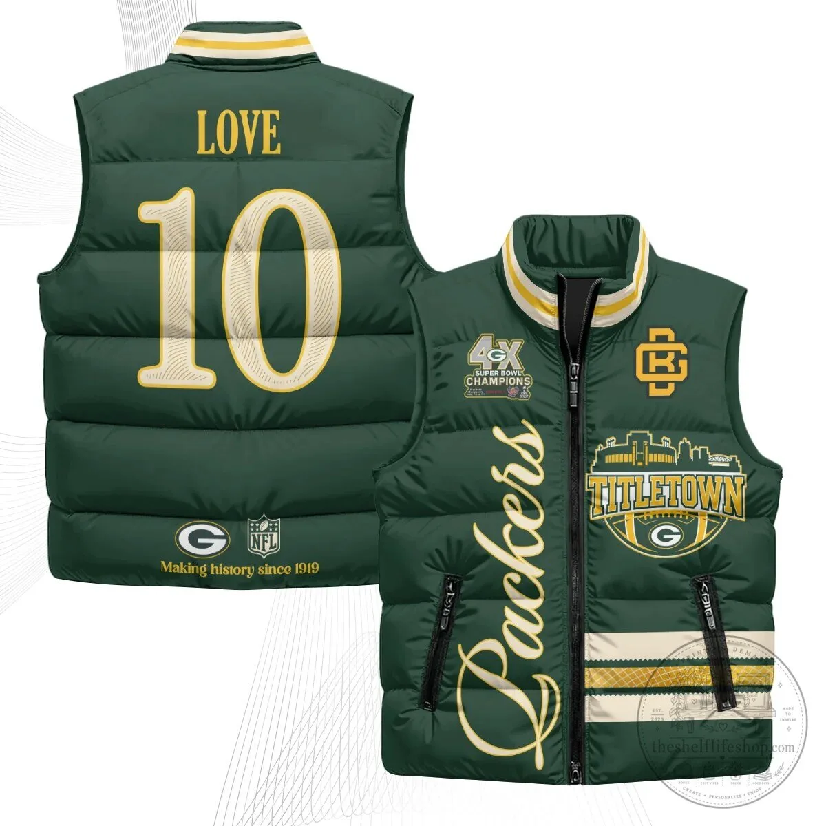 Green Bay Packers Jordan Love Number 10 Titletown Puffer Vest