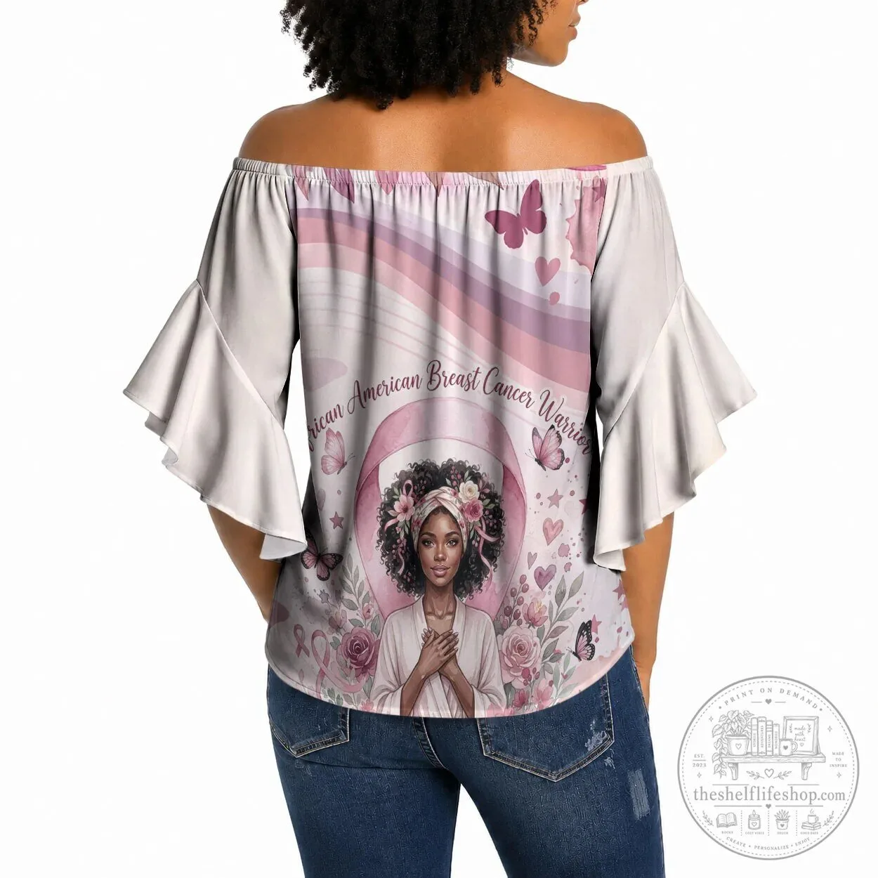 African American Breast Cancer Warrior Pink Ribbon Off Shoulder Tie Front Top 9 African American Breast Cancer Warrior Pink Ribbon Off Shoulder Tie Front Top