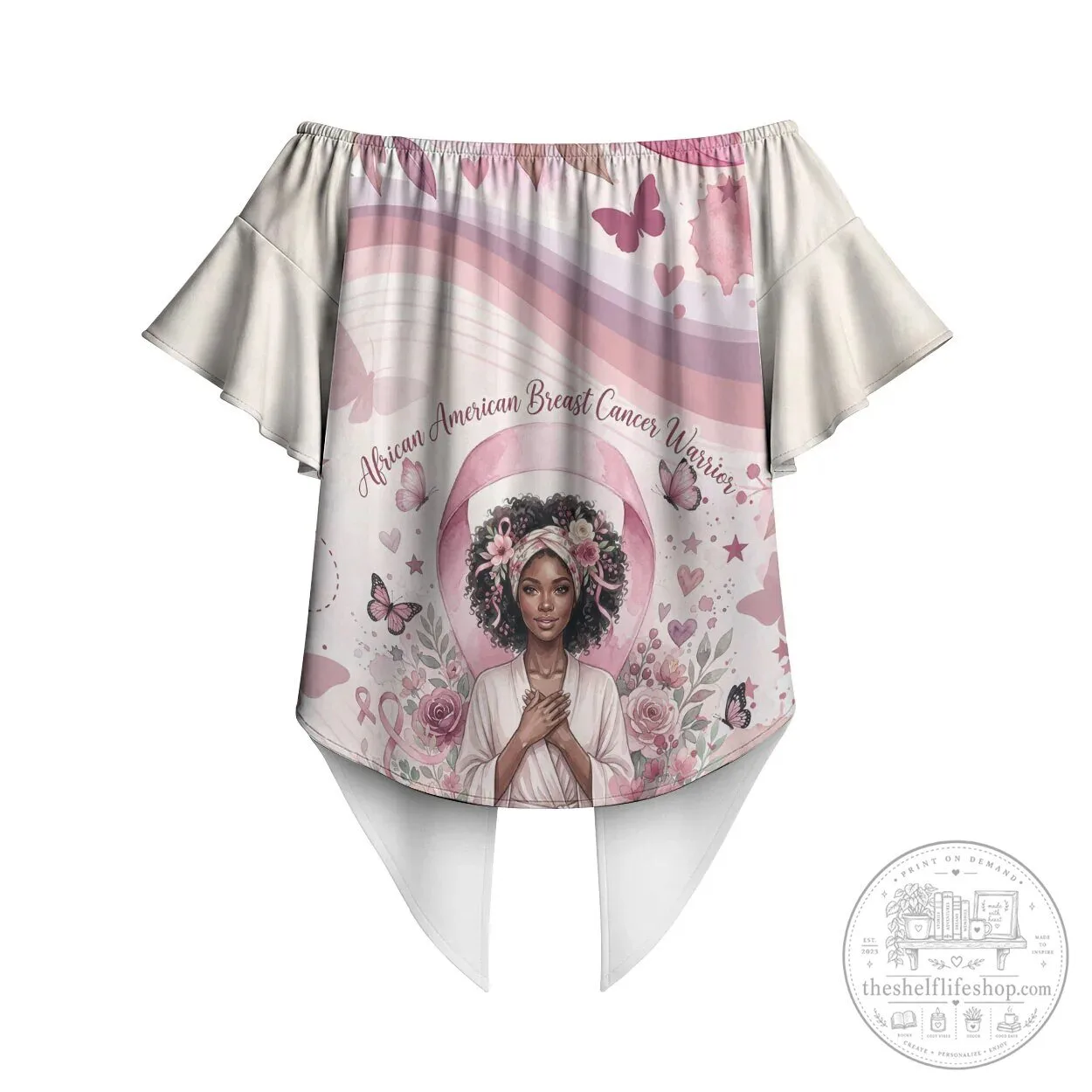 African American Breast Cancer Warrior Pink Ribbon Off Shoulder Tie Front Top 11 African American Breast Cancer Warrior Pink Ribbon Off Shoulder Tie Front Top