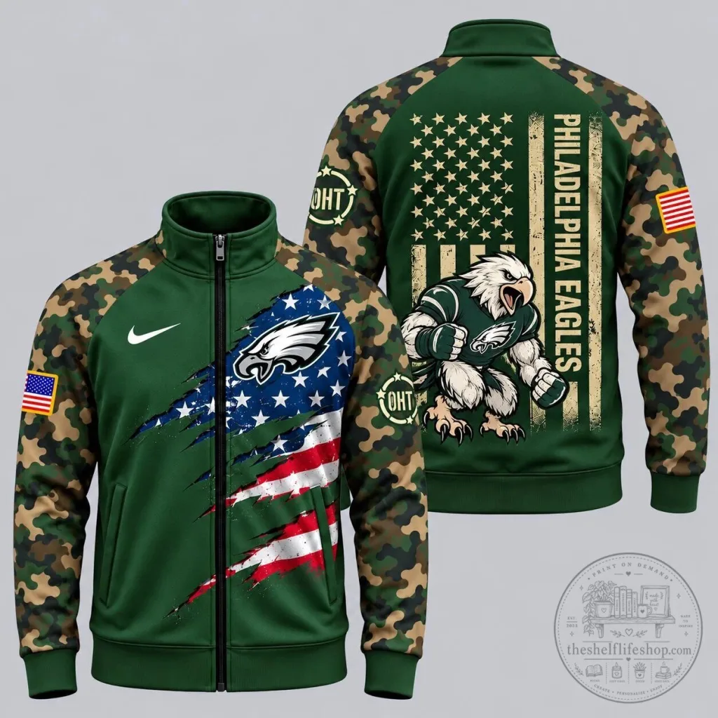 Philadelphia Eagles American Flag Military Camouflage Full-Zip Jacket