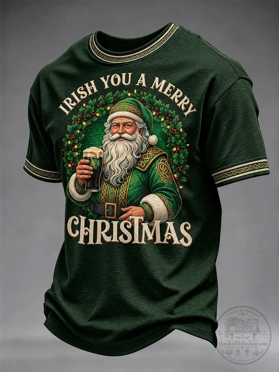 Irish You A Merry Christmas Santa Claus Drinking Beer T-Shirt