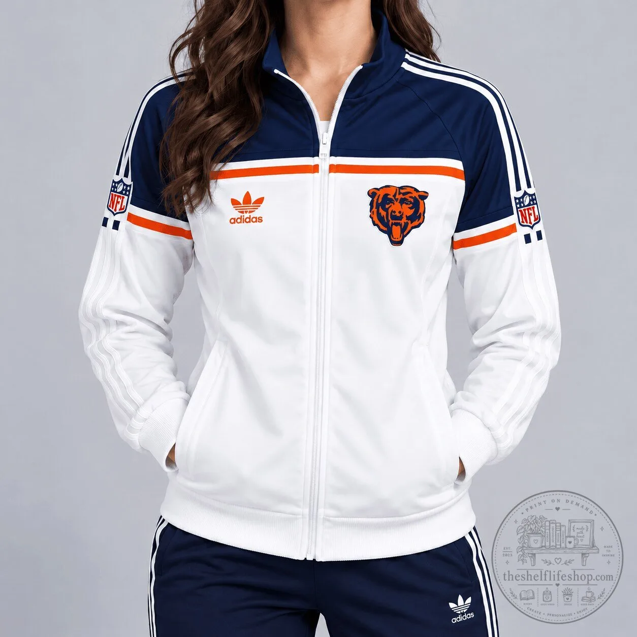 Chicago Bears NFL Adidas White Full Zip Track Jacket for Women