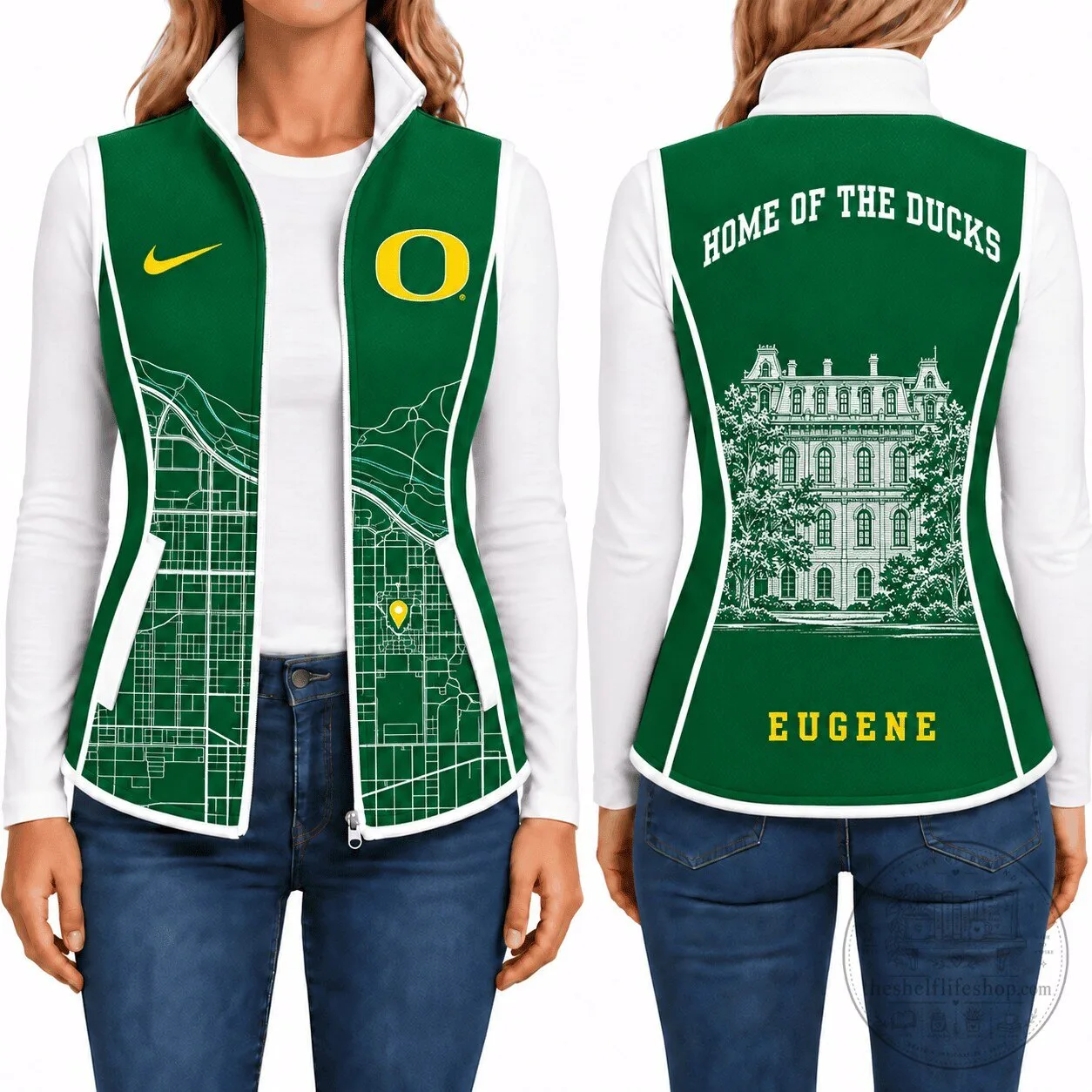Oregon Ducks University of Oregon Women's Full-Zip Sleeveless Fleece Jacket Vest