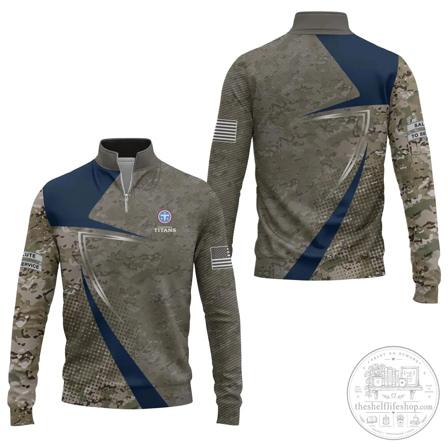 Tennessee Titans Quarter-Zip Pullover Shirt - Long Sleeve Salute To Service Edition 2 Tennessee Titans Quarter-Zip Pullover Shirt - Long Sleeve Salute To Service Edition