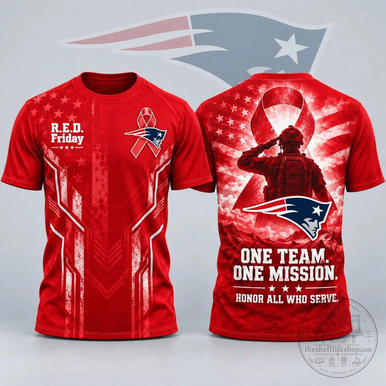 New England Patriots R.E.D. Friday One Team One Mission Patriotic Soldier Tribute T-Shirt
