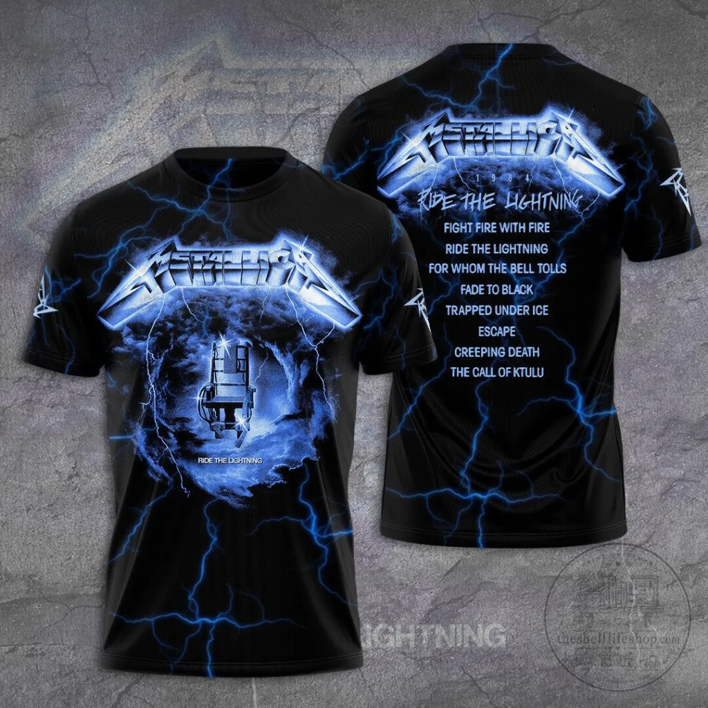 Black T-Shirt featuring Metallica's Ride The Lightning Album Artwork