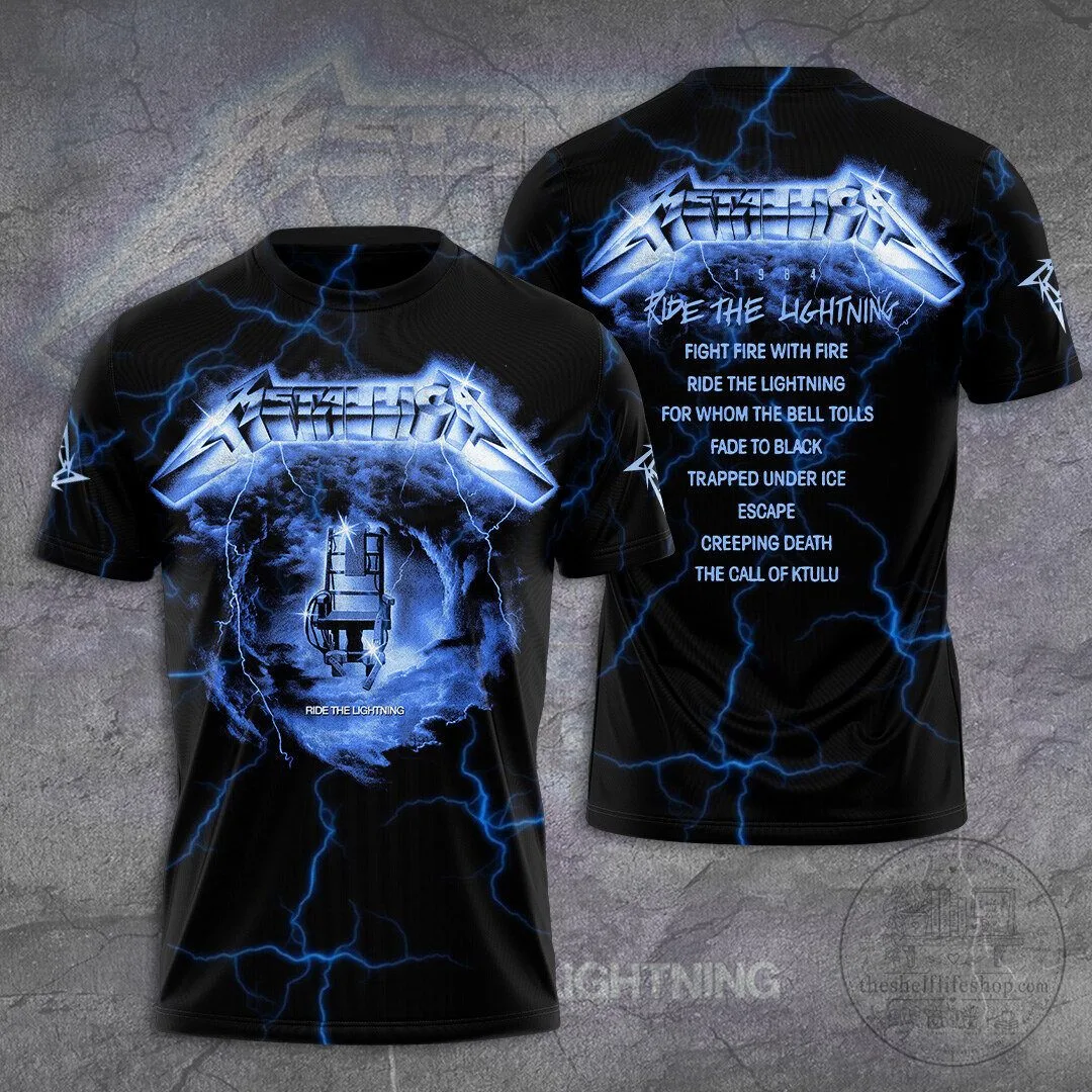 Black T-Shirt featuring Metallica's Ride The Lightning Album Artwork 2 Black T-Shirt featuring Metallica's Ride The Lightning Album Artwork