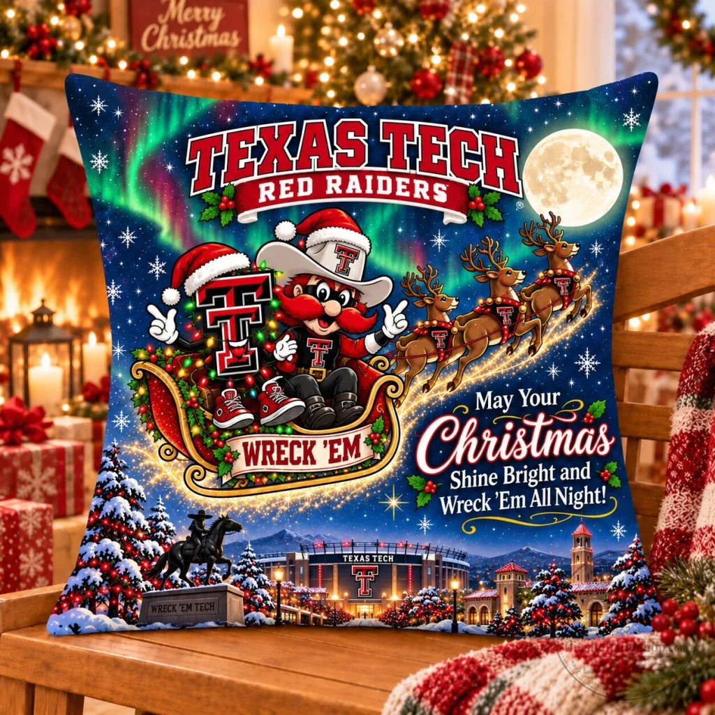 Texas Tech Red Raiders Christmas Night Flight Holiday Decorative Pillow