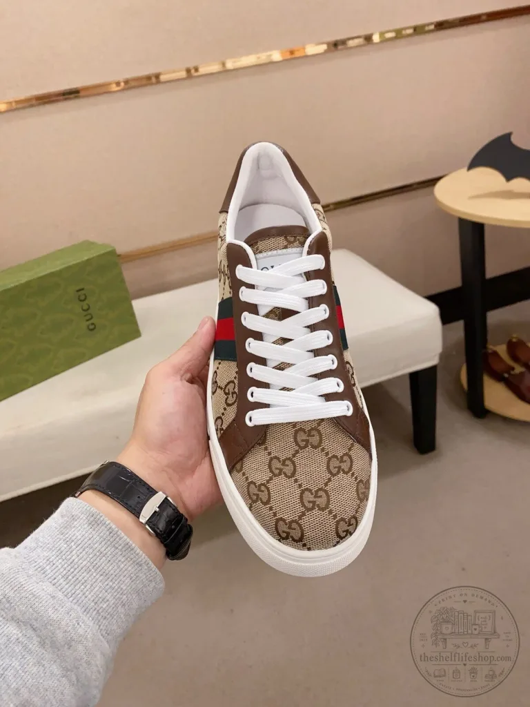 Gucci Monogram Canvas Stripe Low Top Sneakers Casual Shoes for Men and Women