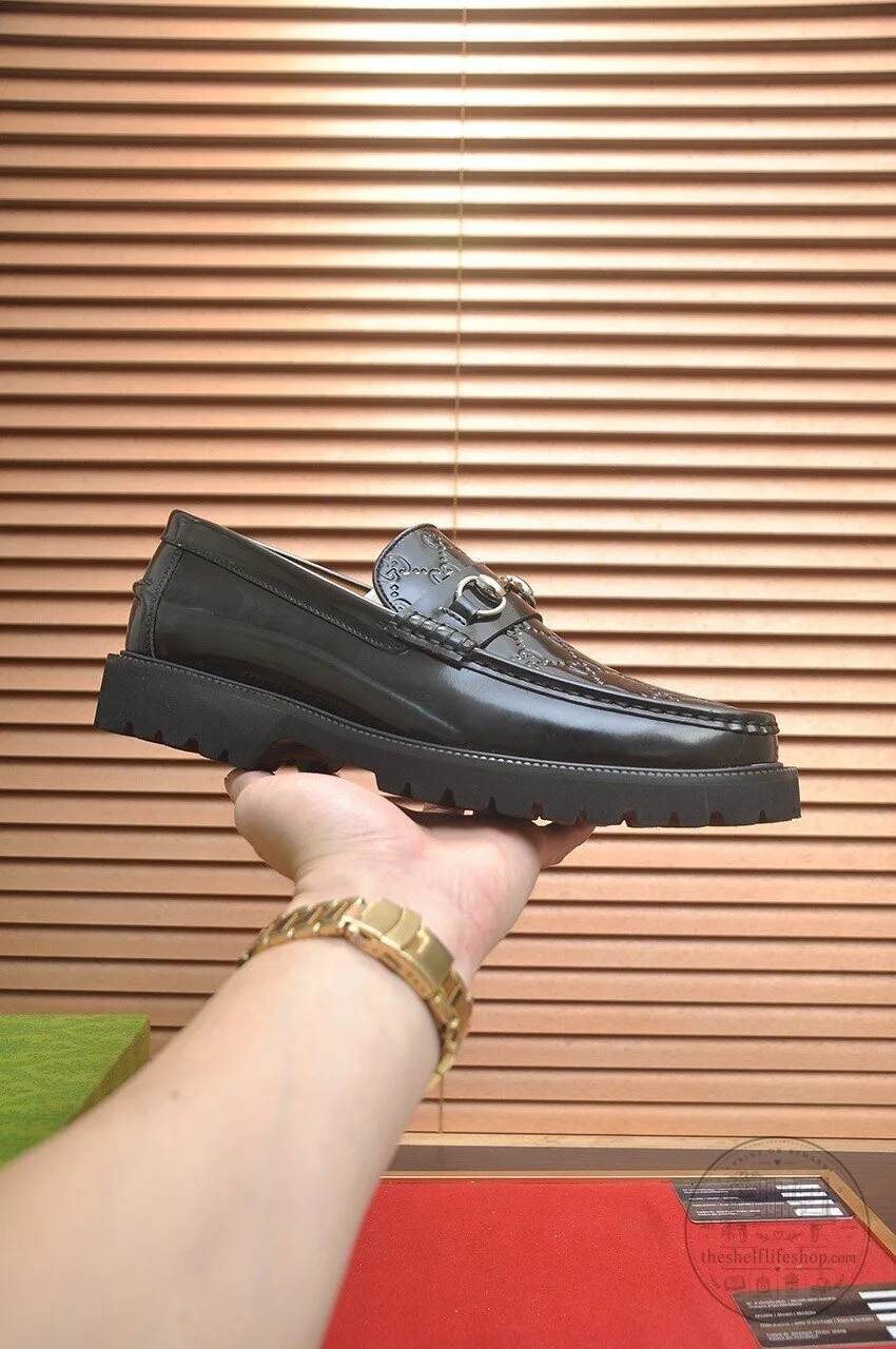 Gucci Black Leather Horsebit Loafer Shoes for Men with Lug Sole 10 Gucci Black Leather Horsebit Loafer Shoes for Men with Lug Sole