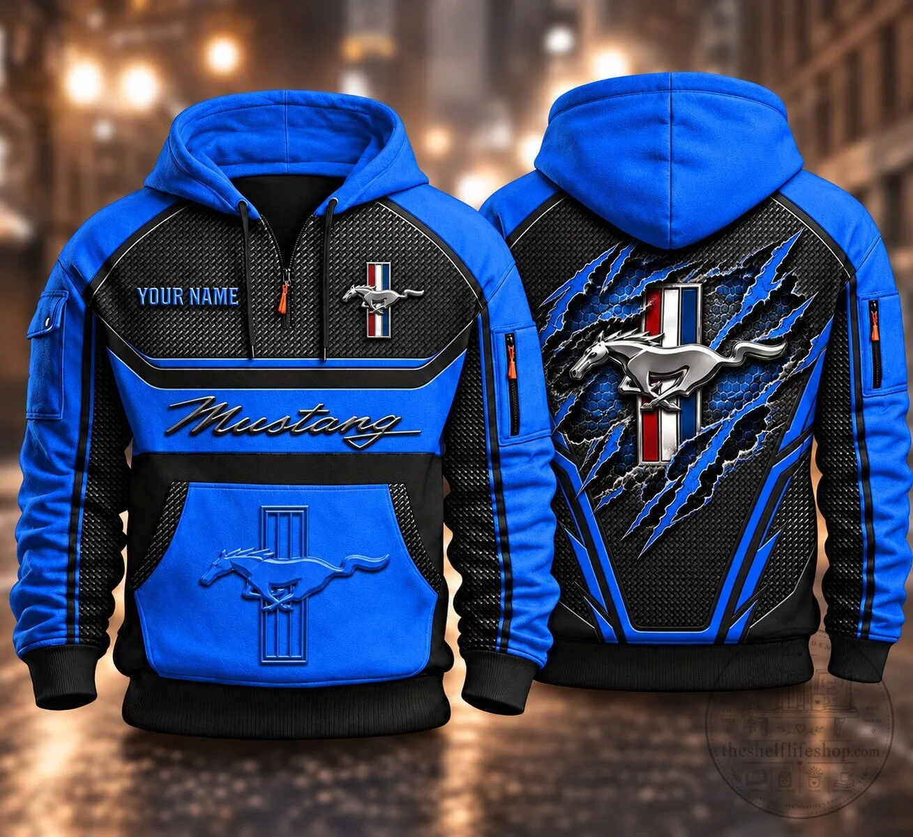 Ford Mustang Blue Racing Car Custom Name Hoodie 1 Ford Mustang Blue Racing Car Custom Name Hoodie