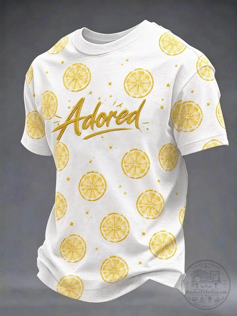 Adored Lemon Slices and Stars Pattern White Short Sleeve T-Shirt