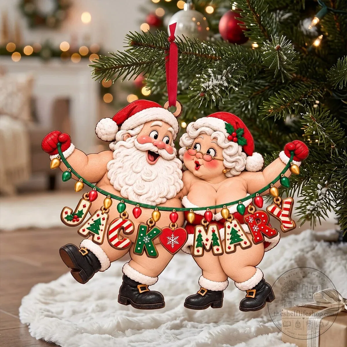 Custom Christmas Tree Ornament featuring Santa and Mrs. Claus Couple 6 Custom Christmas Tree Ornament featuring Santa and Mrs. Claus Couple
