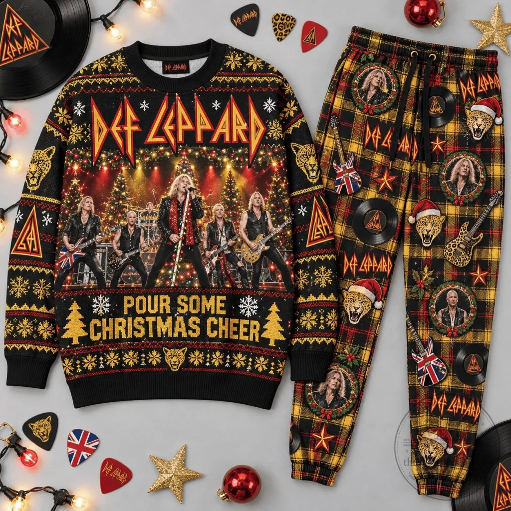 Def Leppard Pour Some Christmas Cheer Ugly Christmas Sweatshirt Def Leppard Pour Some Christmas Cheer Ugly Christmas Sweatshirt
