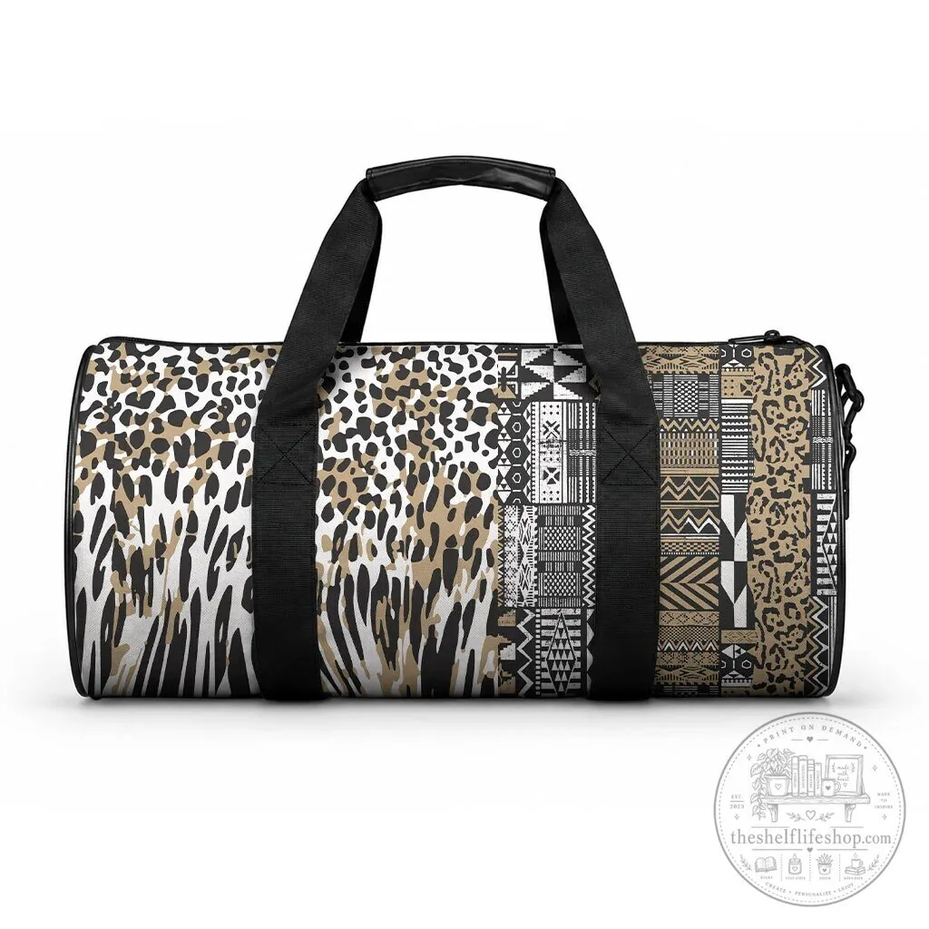 African Tribal Pattern Mixed Leopard Skin Print Duffle Bag
