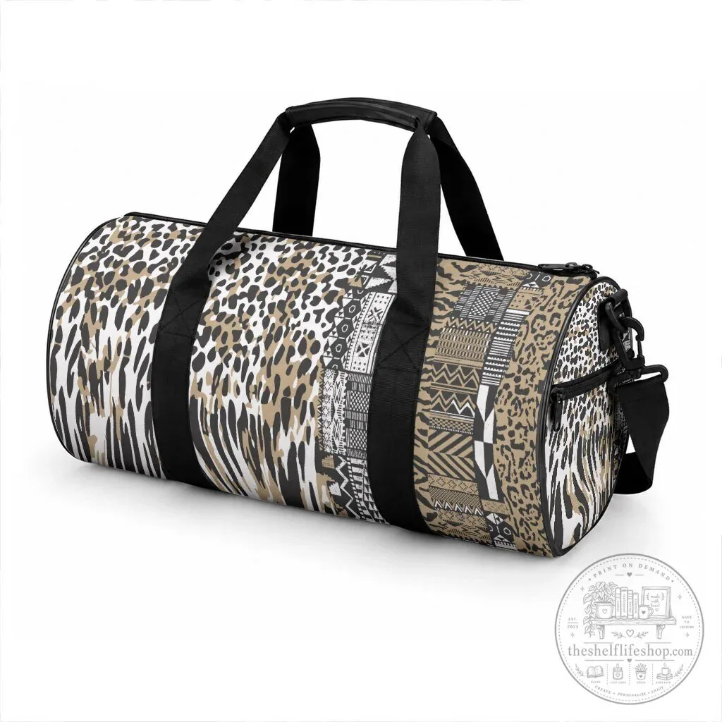 African Tribal Pattern Mixed Leopard Skin Print Duffle Bag 9 African Tribal Pattern Mixed Leopard Skin Print Duffle Bag