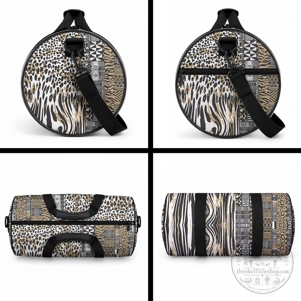 African Tribal Pattern Mixed Leopard Skin Print Duffle Bag 11 African Tribal Pattern Mixed Leopard Skin Print Duffle Bag
