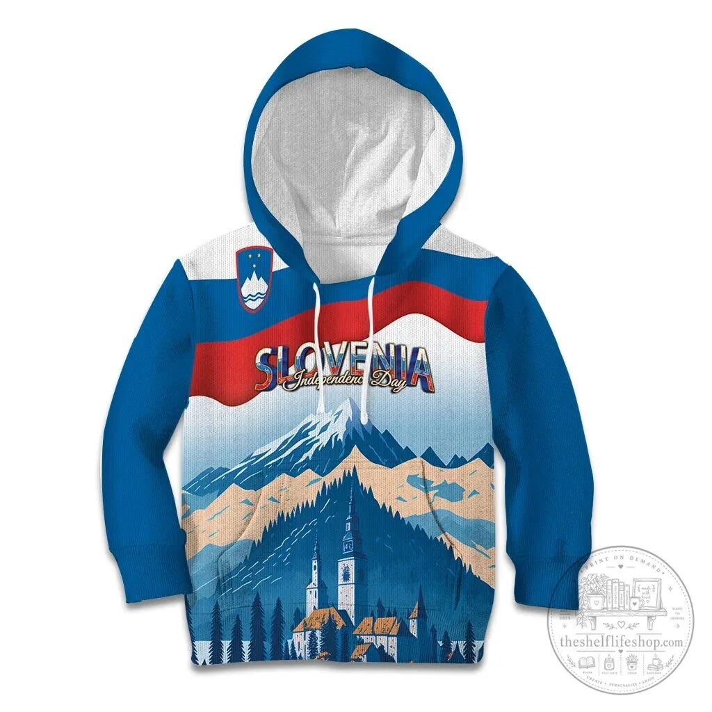 Slovenia Independence Day Lake Bled Julian Alps Landscape Hoodie for Kids