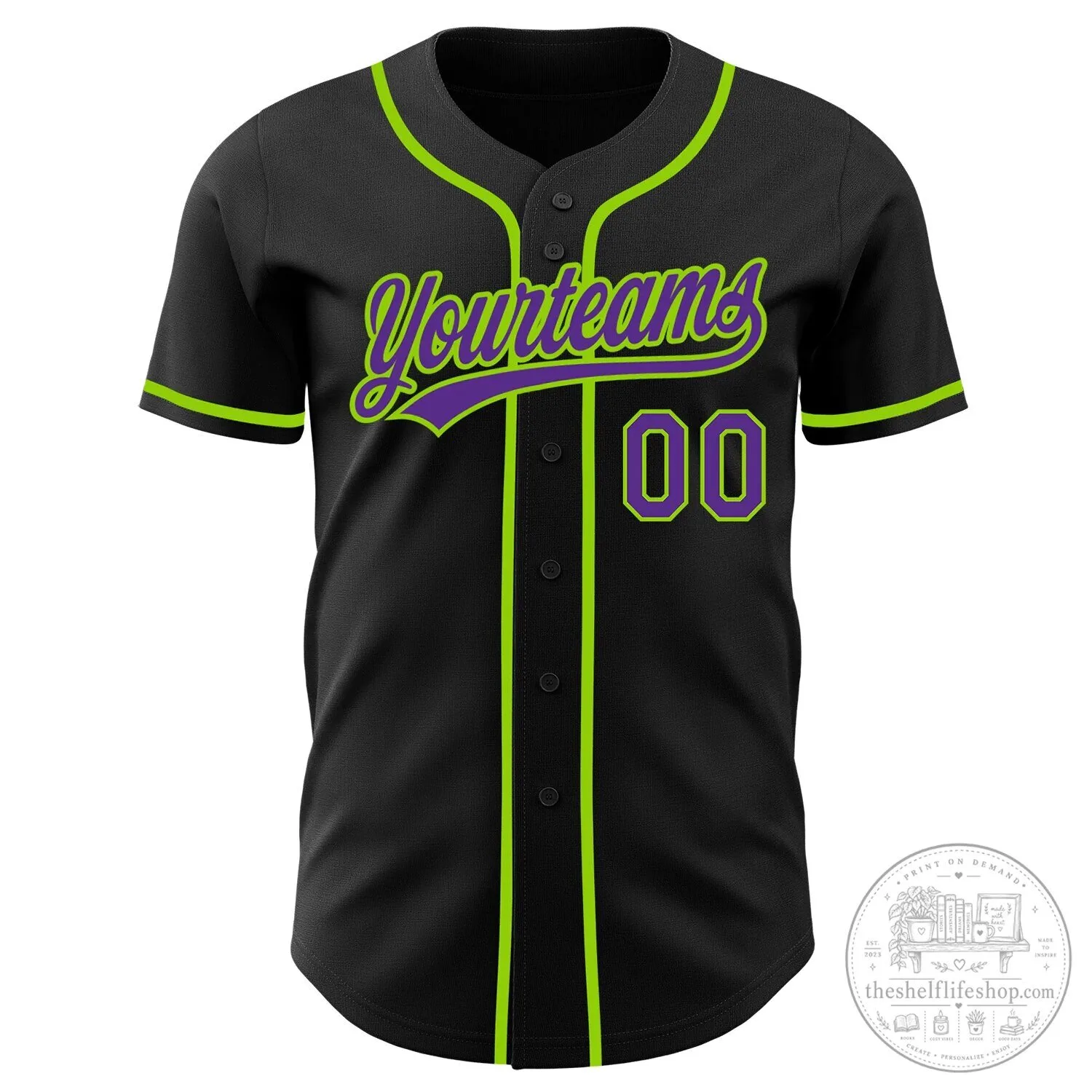 Custom Black Purple Neon Green Baseball Jersey with Personalized Name and Number 10 Custom Black Purple Neon Green Baseball Jersey with Personalized Name and Number