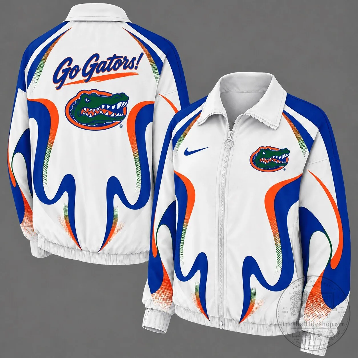 Florida Gators Retro Flame Design White Full-Zip Windbreaker Jacket