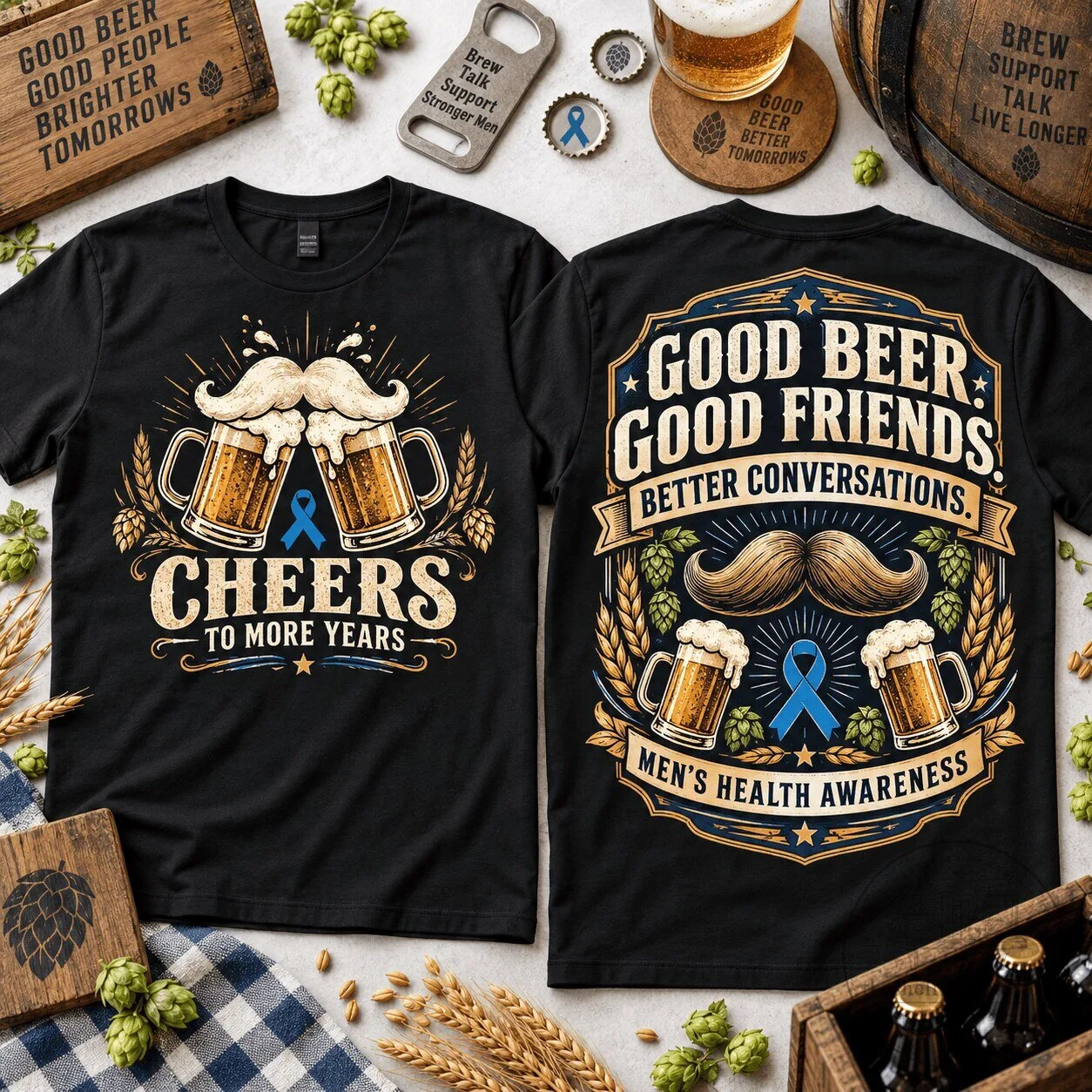 Men's Health Awareness Good Beer Good Friends Better Conversations T-Shirt