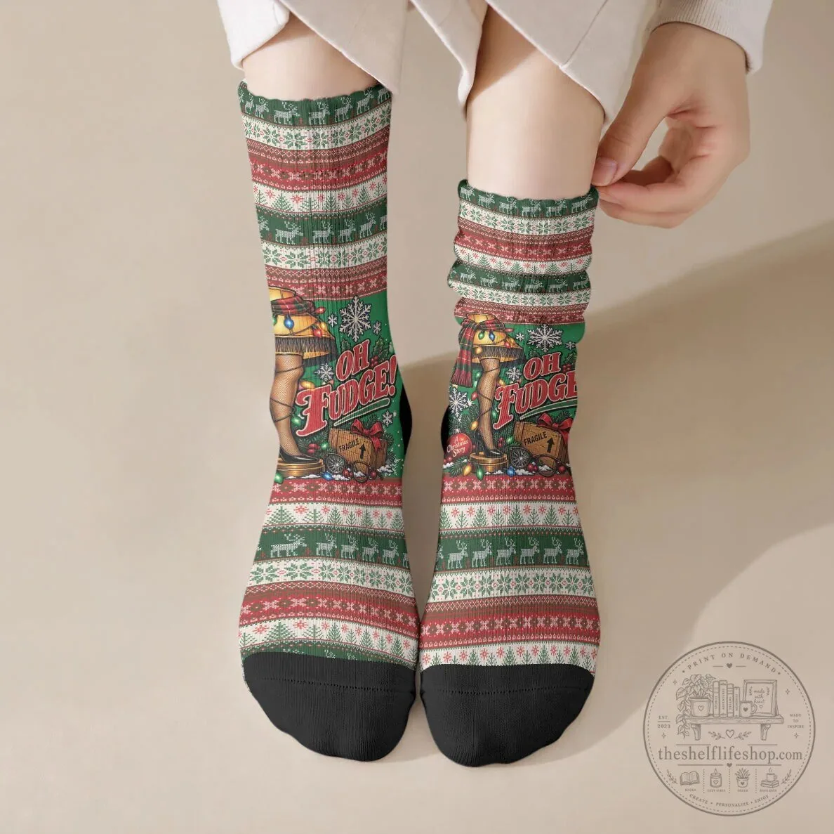 A Christmas Story Oh Fudge Leg Lamp Ugly Christmas Crew Socks