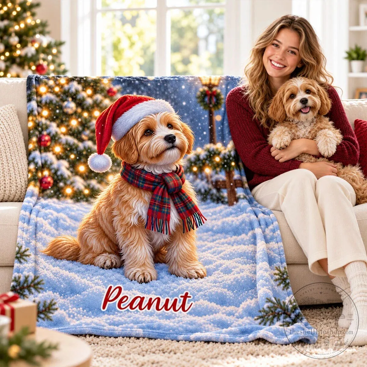 Personalized Christmas Dog Photo Winter Holiday Blanket