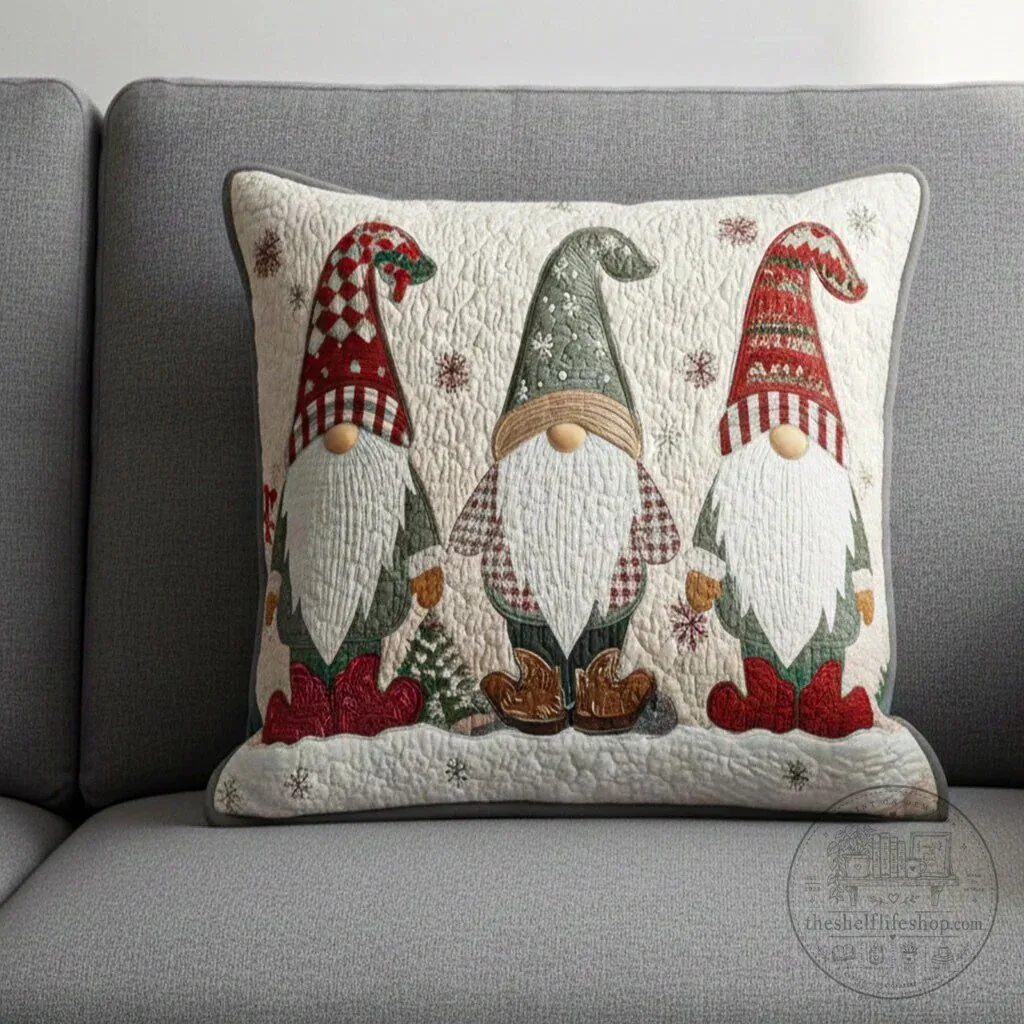 Christmas Gnome Quilted Decorative Throw Pillow 3 Christmas Gnome Quilted Decorative Throw Pillow