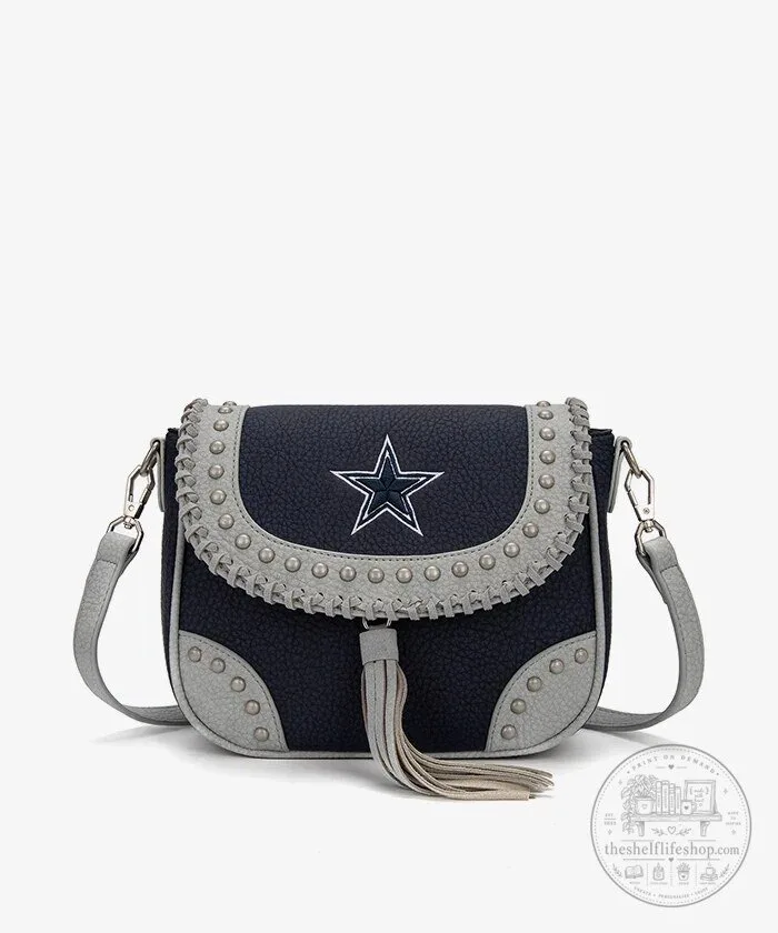 Dallas Cowboys Studded Fringe Flap Crossbody Bag with Adjustable Strap