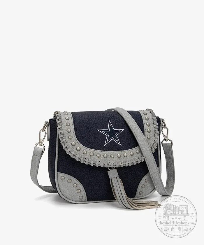 Dallas Cowboys Studded Fringe Flap Crossbody Bag with Adjustable Strap 19 Dallas Cowboys Studded Fringe Flap Crossbody Bag with Adjustable Strap