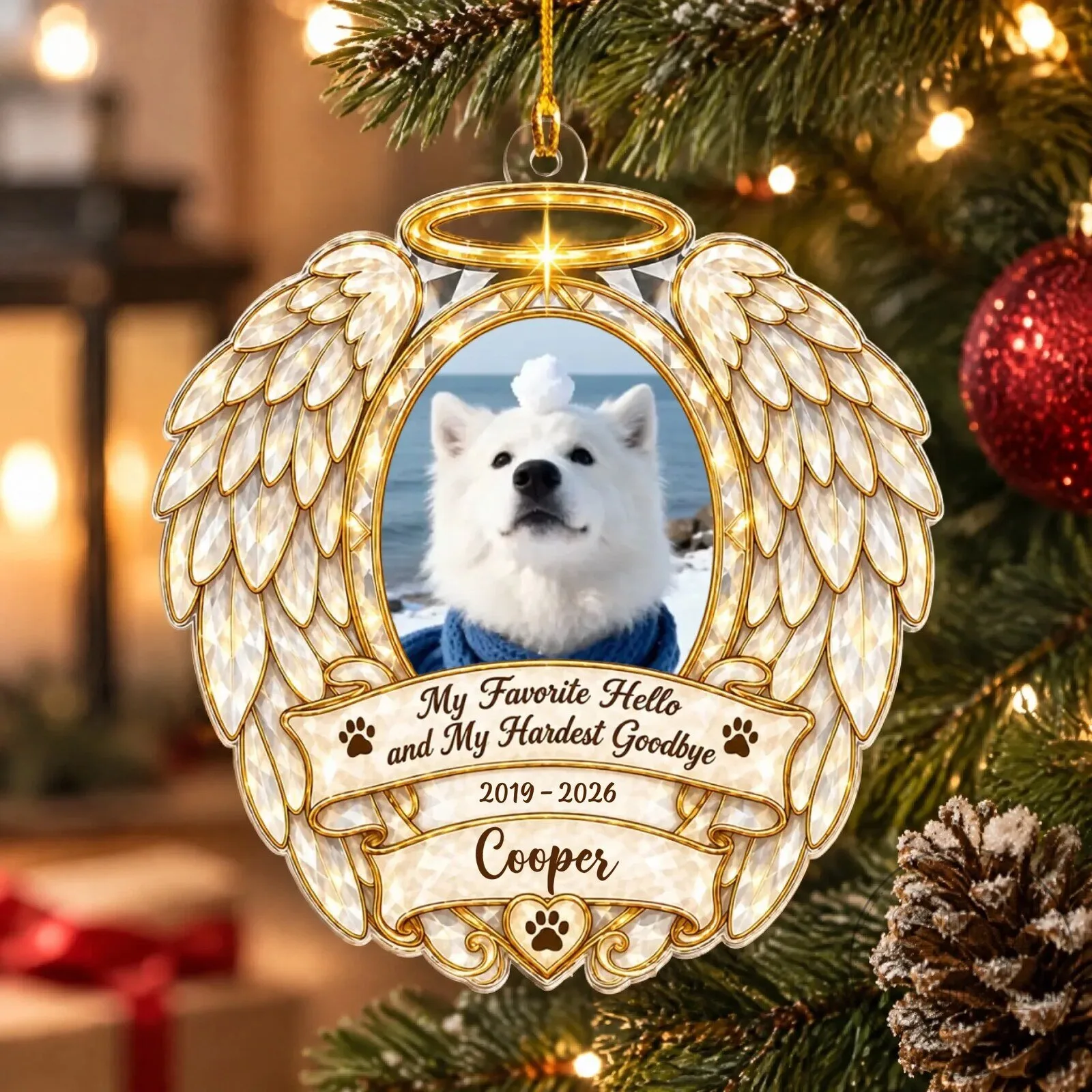 Personalized Pet Memorial Angel Wings Ornament, My Favorite Hello Hardest Goodbye 5 Personalized Pet Memorial Angel Wings Ornament, My Favorite Hello Hardest Goodbye