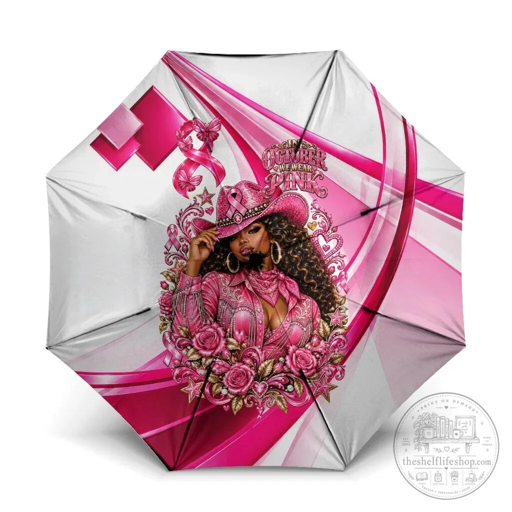 Western Wear Cowgirl Breast Cancer Awareness Pink Ribbon Umbrella