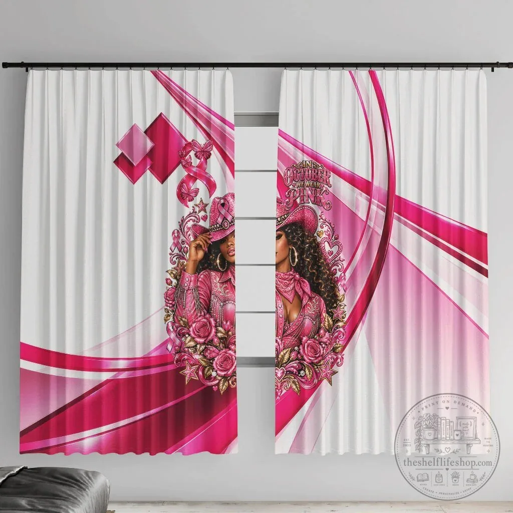 Western Wear Cowgirl Breast Cancer Awareness Pink Ribbon Window Curtain
