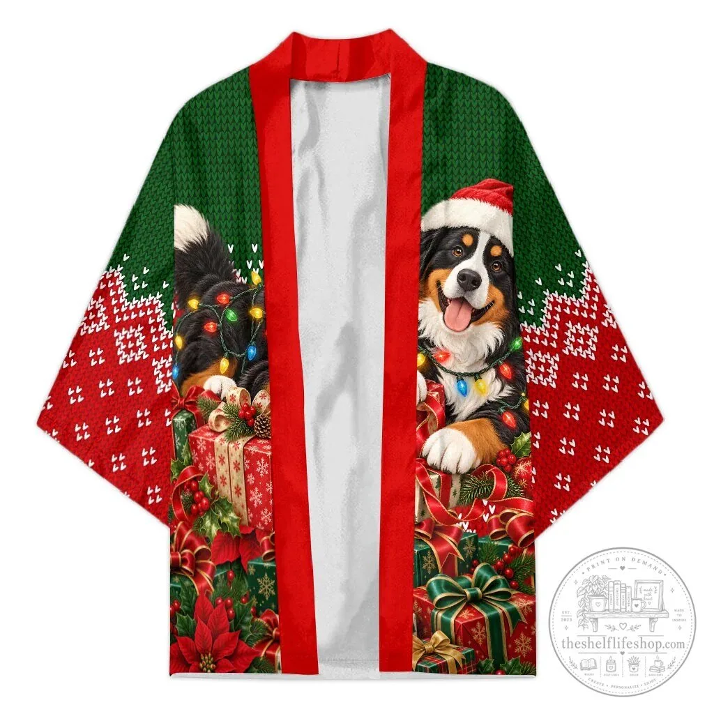 Bernese Mountain Dog Christmas Santa Hat Festive Lights Ugly Sweater Kimono Jacket 10 Bernese Mountain Dog Christmas Santa Hat Festive Lights Ugly Sweater Kimono Jacket