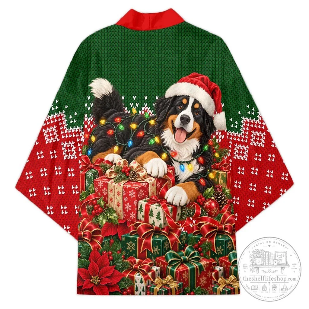 Bernese Mountain Dog Christmas Santa Hat Festive Lights Ugly Sweater Kimono Jacket 11 Bernese Mountain Dog Christmas Santa Hat Festive Lights Ugly Sweater Kimono Jacket
