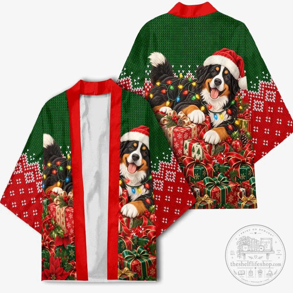 Bernese Mountain Dog Christmas Santa Hat Festive Lights Ugly Sweater Kimono Jacket 12 Bernese Mountain Dog Christmas Santa Hat Festive Lights Ugly Sweater Kimono Jacket