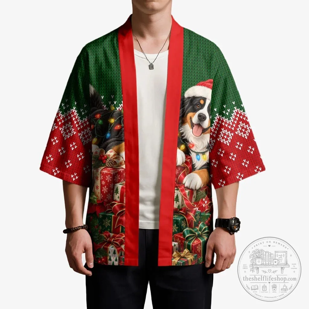 Bernese Mountain Dog Christmas Santa Hat Festive Lights Ugly Sweater Kimono Jacket 13 Bernese Mountain Dog Christmas Santa Hat Festive Lights Ugly Sweater Kimono Jacket