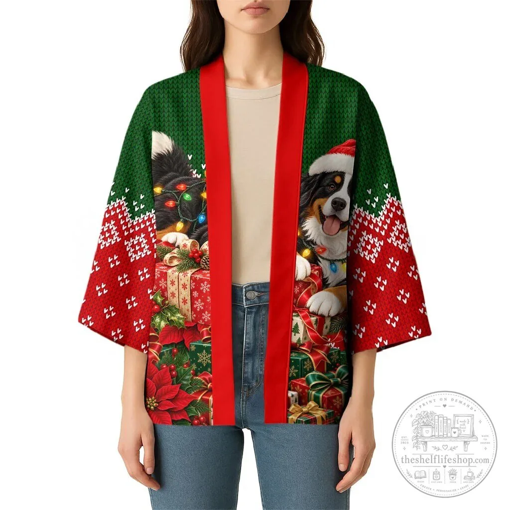 Bernese Mountain Dog Christmas Santa Hat Festive Lights Ugly Sweater Kimono Jacket 14 Bernese Mountain Dog Christmas Santa Hat Festive Lights Ugly Sweater Kimono Jacket