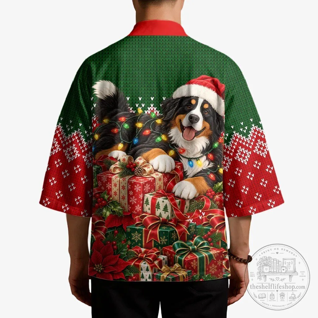 Bernese Mountain Dog Christmas Santa Hat Festive Lights Ugly Sweater Kimono Jacket 15 Bernese Mountain Dog Christmas Santa Hat Festive Lights Ugly Sweater Kimono Jacket
