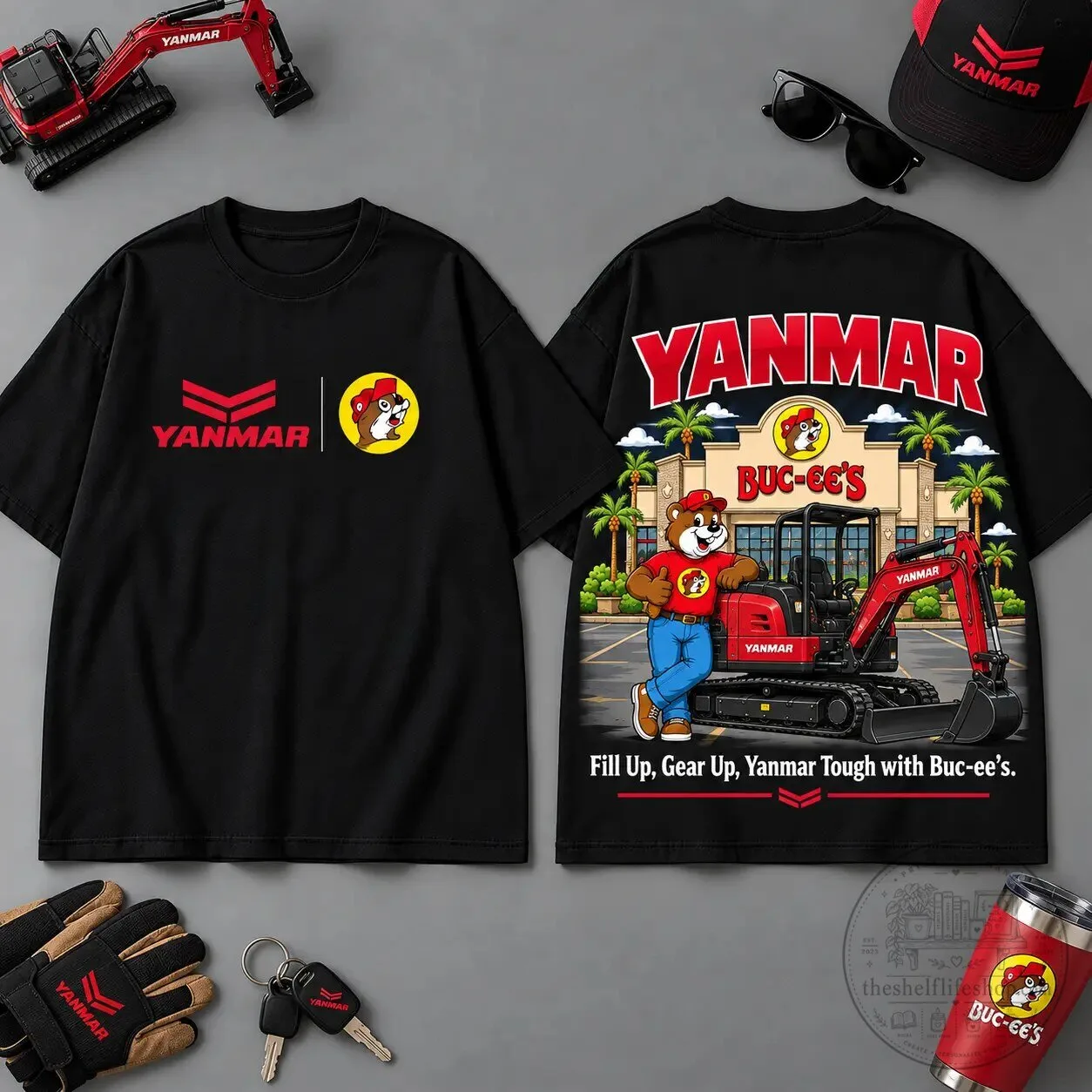 Buc-ee's Yanmar Construction Collage Heavy Equipment Road Trip T-Shirt