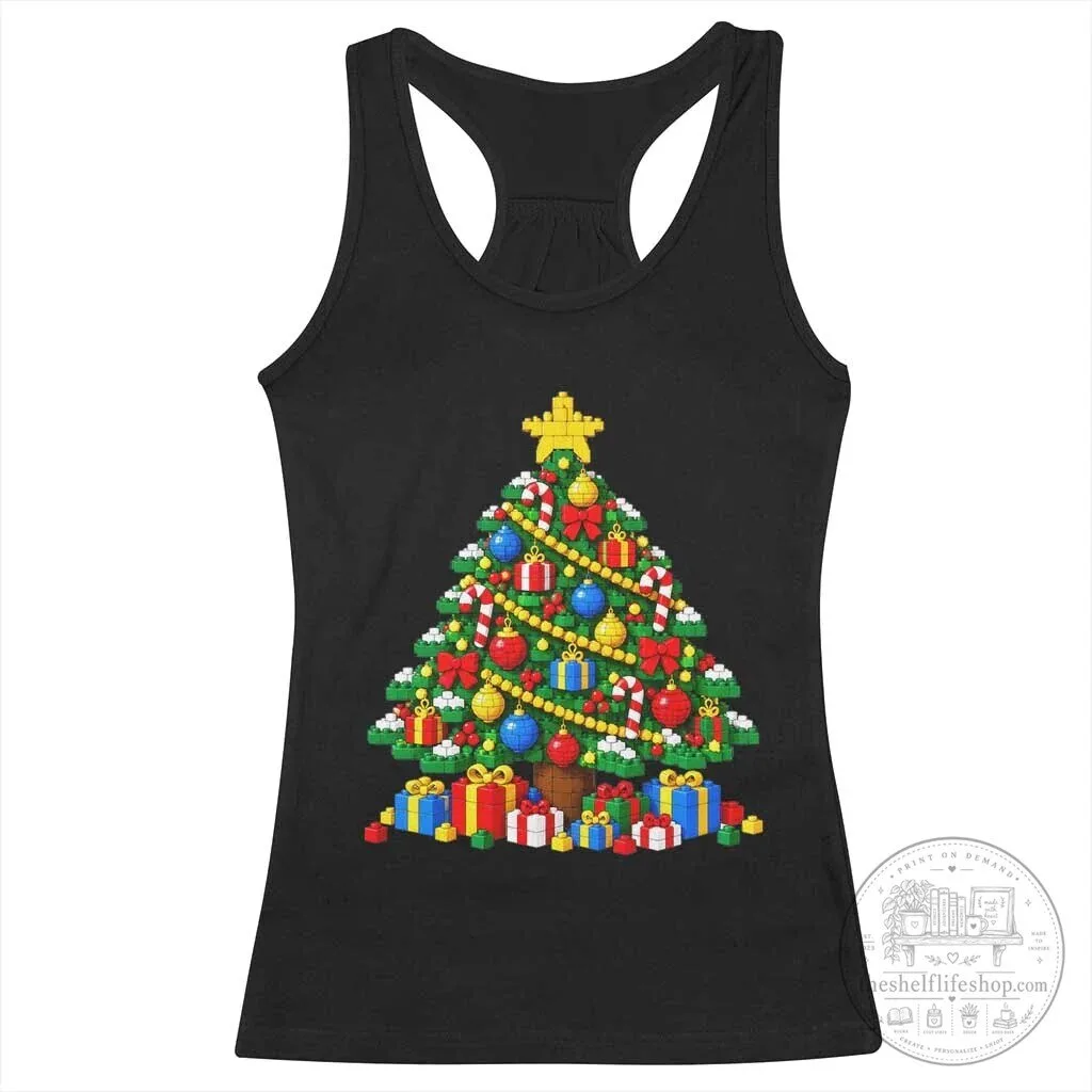 Christmas Tree Building Blocks Game Lover Racerback Tank Top