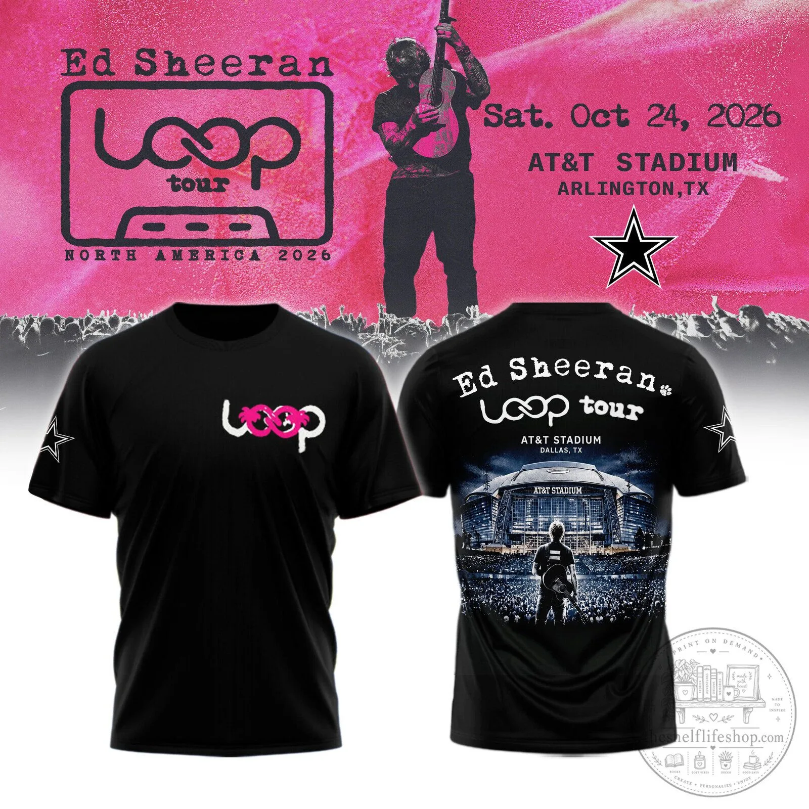 Ed Sheeran Loop Tour Dallas Cowboys AT&T Stadium Arlington Texas T-Shirt