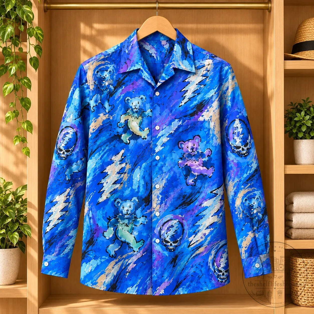 Grateful Dead Dancing Bears Steal Your Face Blue Psychedelic Rock Band Hawaiian Shirt