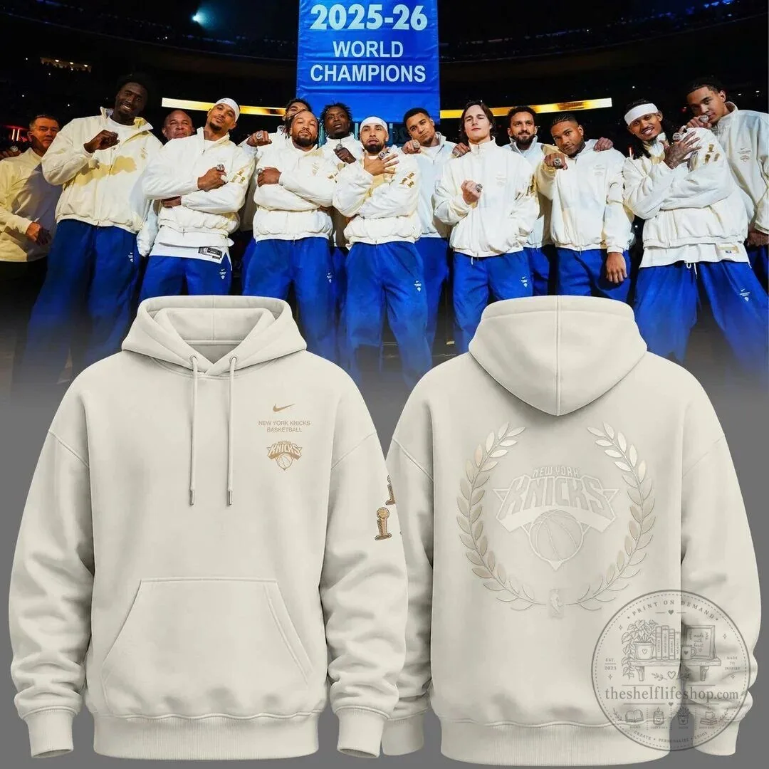 New York Knicks 2025-2026 NBA World Champions Cream Hoodie