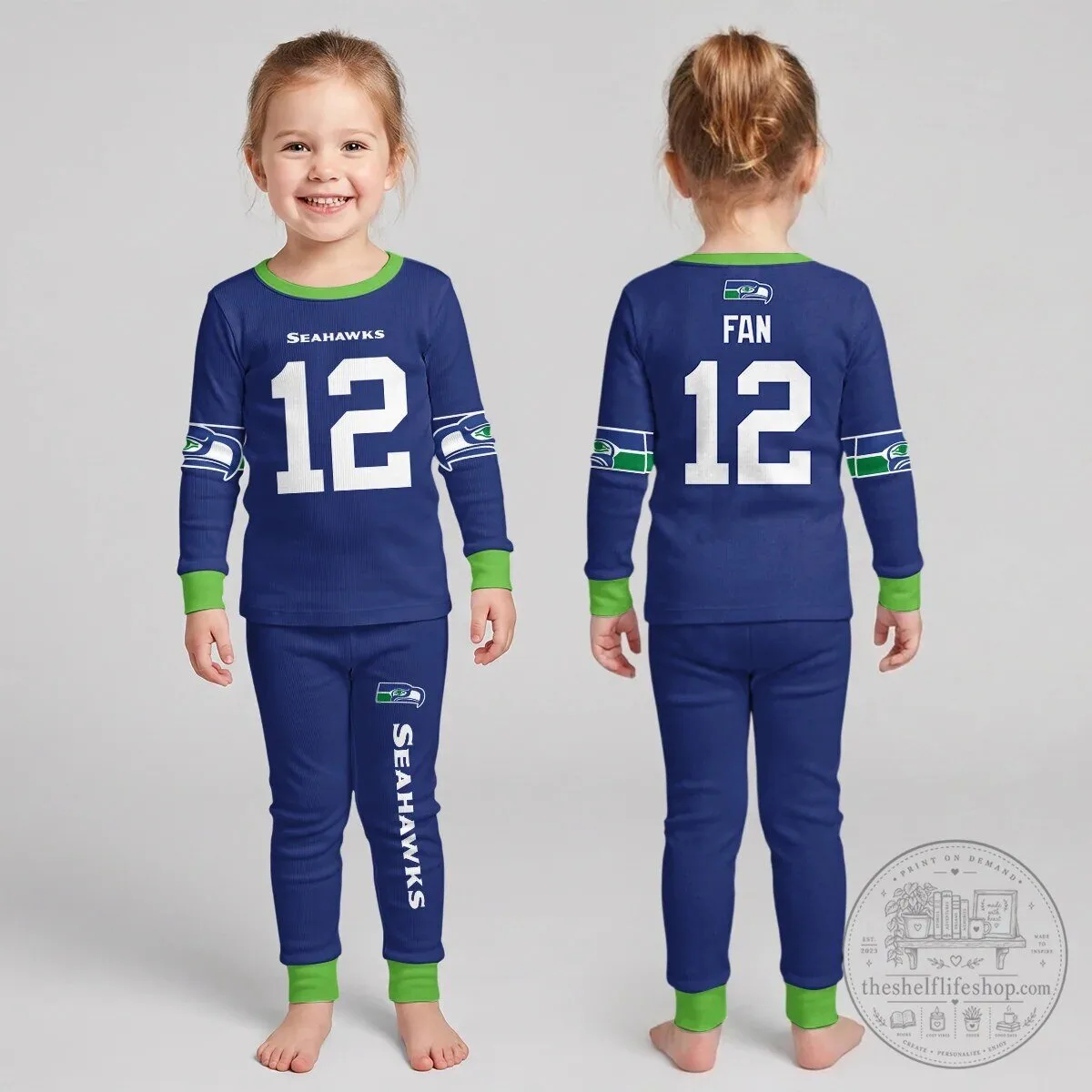 Seattle Seahawks Football Team Kids Long Sleeve Pajama Set