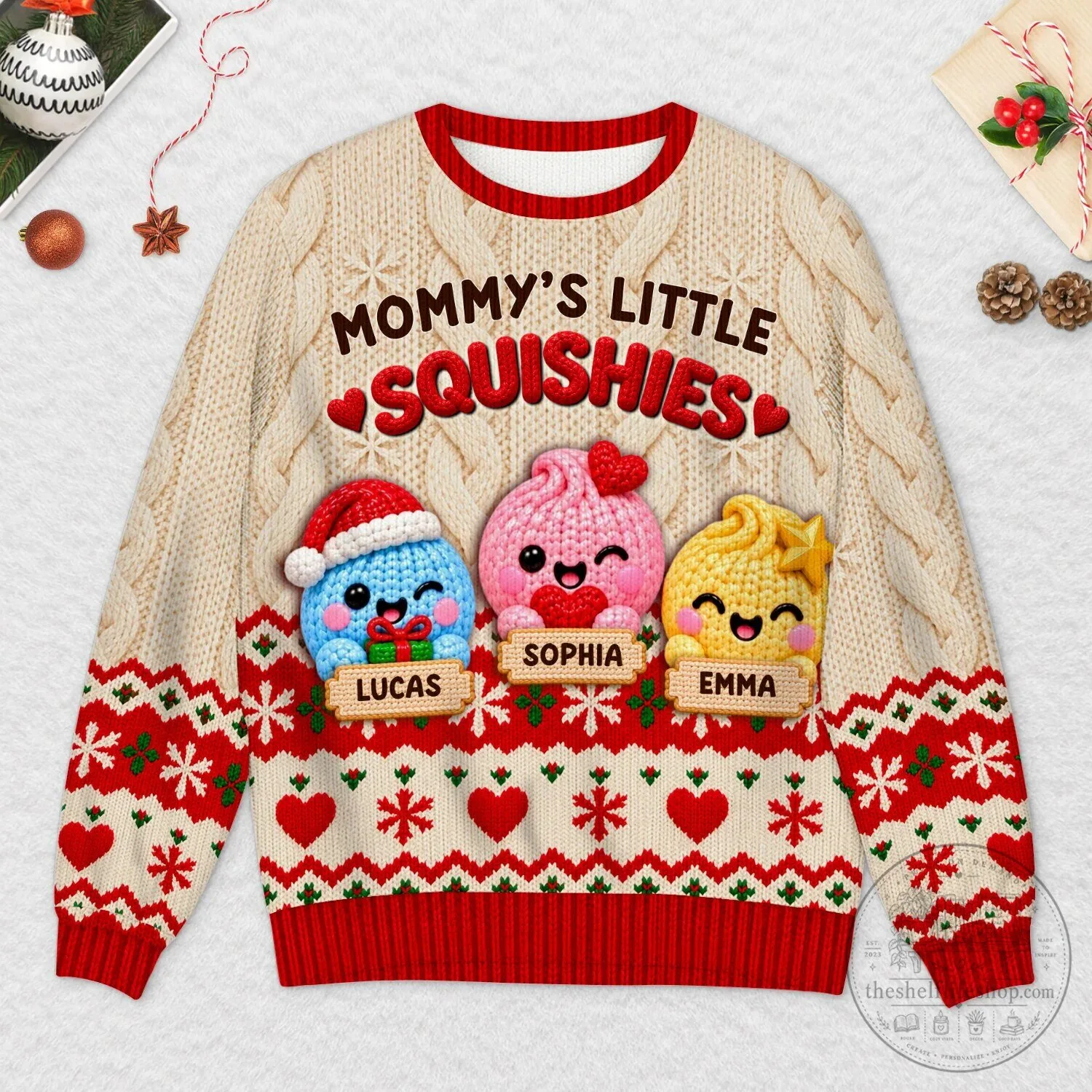 Grandma's Little Squishies Personalized Christmas Ugly Sweater with Custom Names 8 Grandma