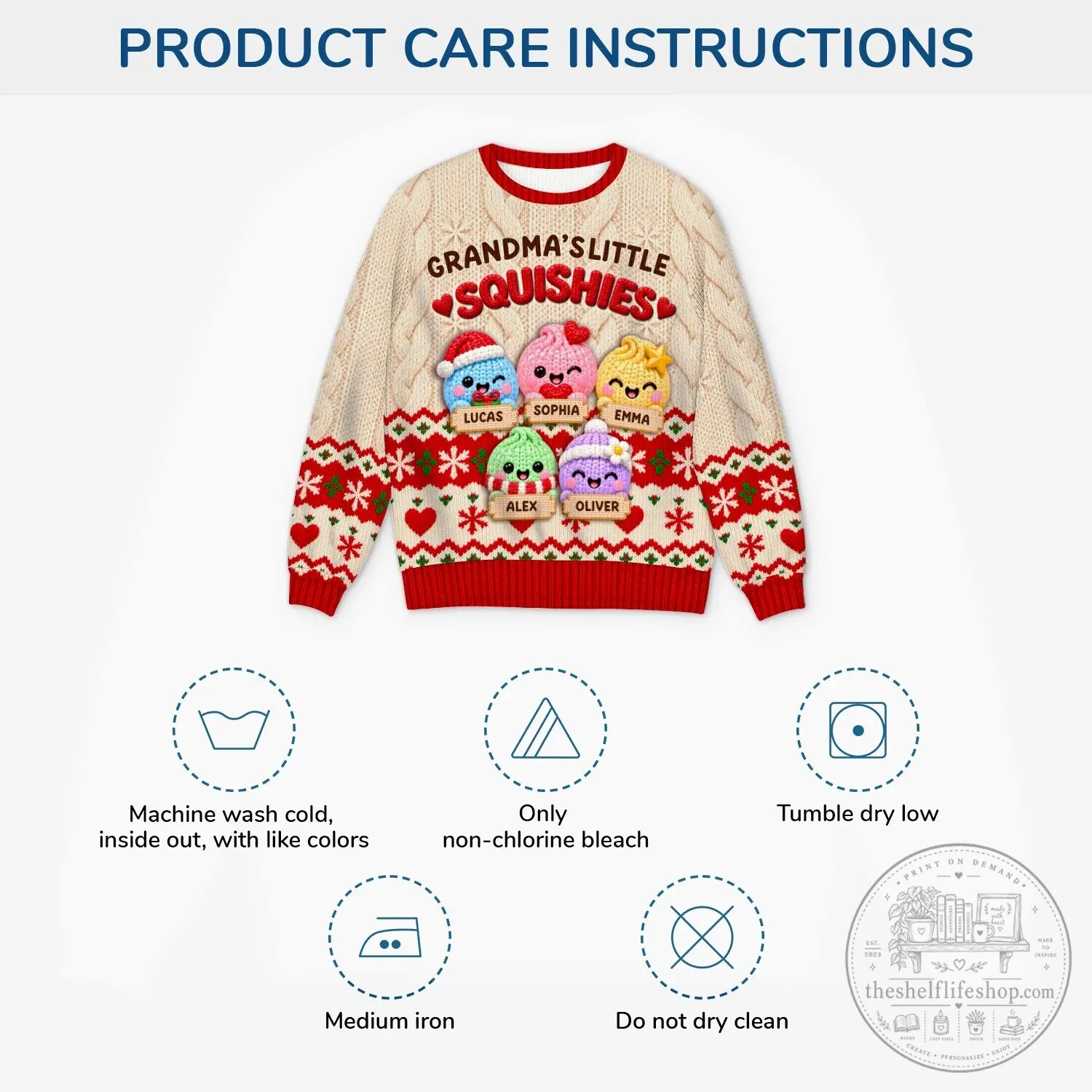 Grandma's Little Squishies Personalized Christmas Ugly Sweater with Custom Names 10 Grandma